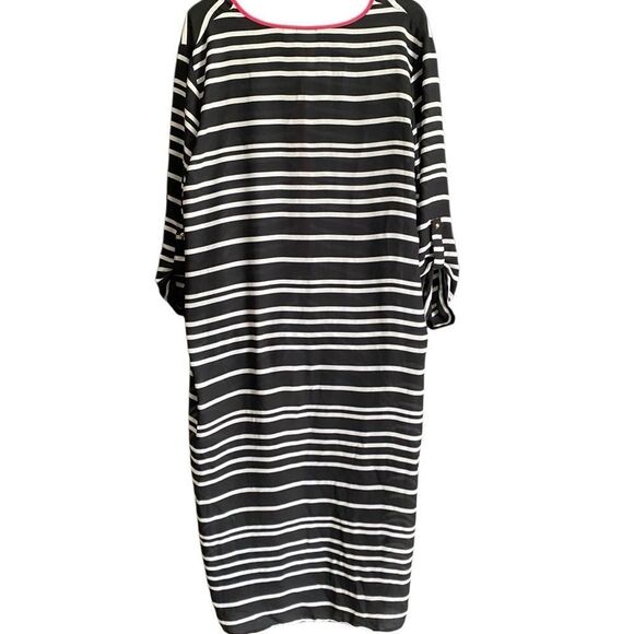 Cato Black/White Striped High Low Hem Semi Sheer Button Down Blouse. Size XL - Picture 4 of 8